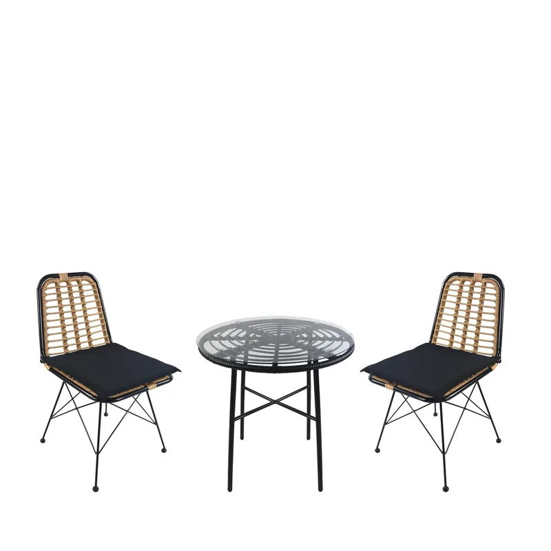Σετ Τραπεζαρία Κήπου ArteLibre APPIUS Μαύρο Μέταλλο/Rattan/Γυαλί Με 2 Καρέκλες 14990376