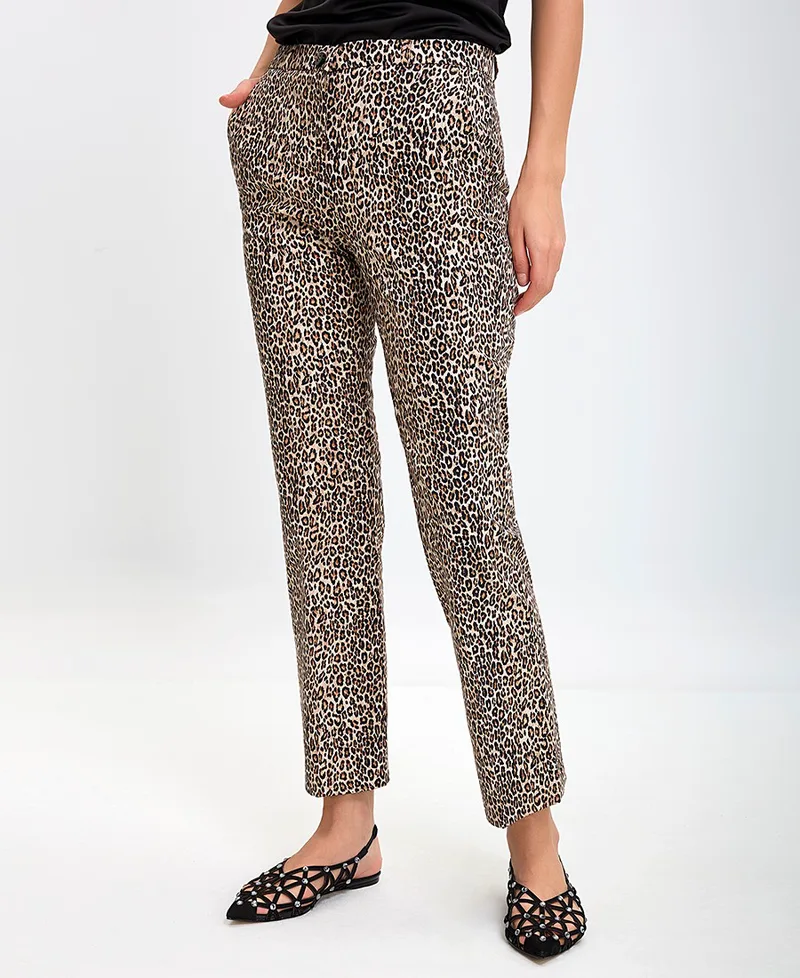 Γυναικείο Παντελόνι με Animal Print Σχέδιο Straight Fit