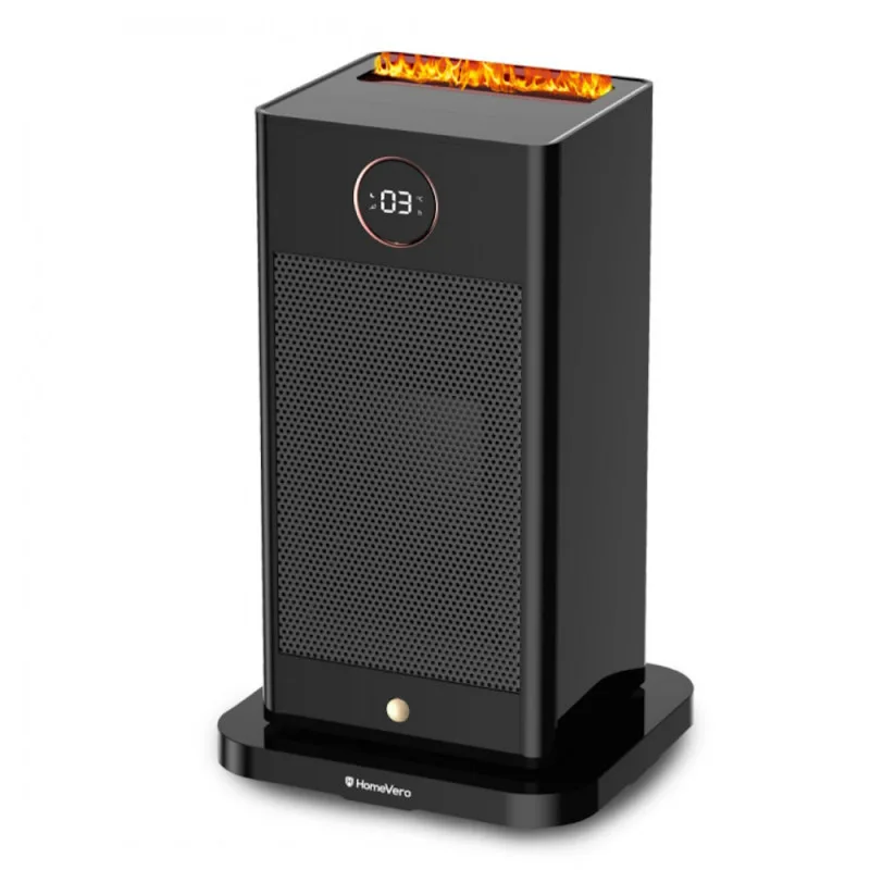 Θερμάστρα Heater 2in1 HomeVero HV-SFH1500, 1500 W, Λειτουργία ύγρανσης, 3D φλόγα, τηλεχειριστήριο, χρονοδιακόπτης, ταλάντωση, 15-45 C, μαύρο