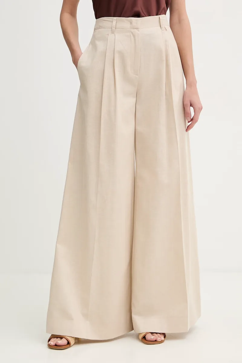 Twinset παντελόνι wide leg γυναικείο με πρόσμιξη λινού