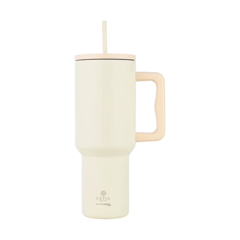 Κούπα Θερμός Με Λαβή & Καλαμάκι 1.2lt Estia Save The Aegean Tumbler Lily White 01-32197