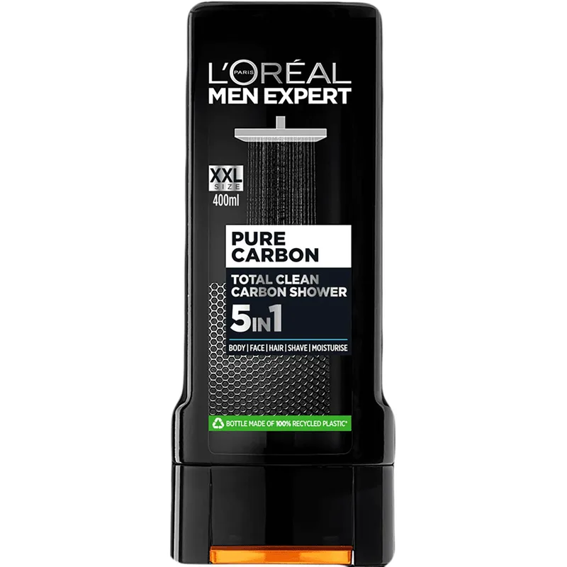L'Oreal Paris Men Expert Pure Carbon 5 in 1 Total Clean Shower Ανδρικό Ενυδατικό Shampoo & Αφρόλουτρο Σώματος με Ενισχυμένο Καθαρό Άνθρακα 400ml