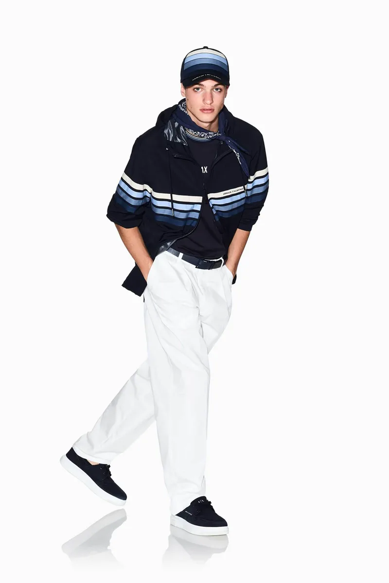Armani Exchange ανδρική ζακέτα φούτερ με ριγέ σχέδιο και λογότυπο Relaxed Fit - XM002243AF22544 Σκούρο Μπλε