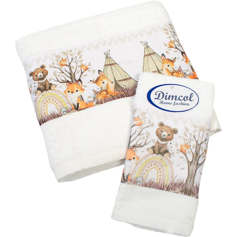 Παιδικές Πετσέτες Σετ 2τμχ Dimcol Forest Animals 335 White