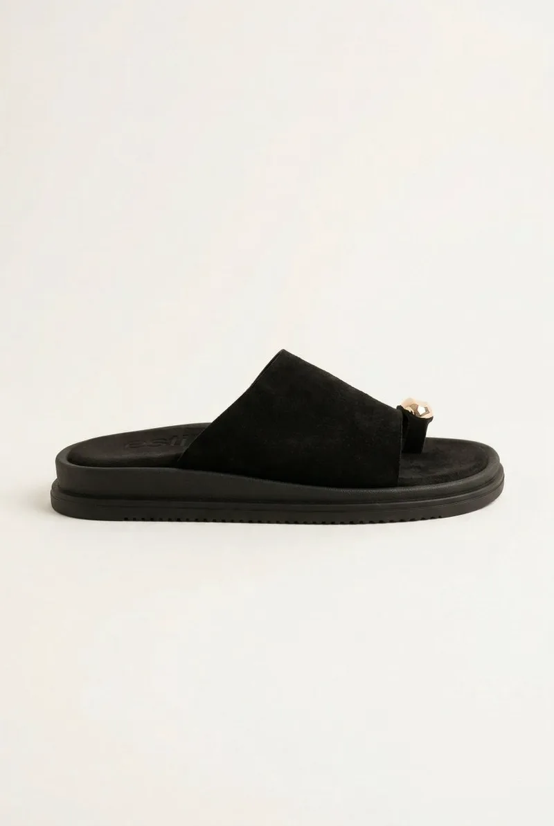 Estil Toe Ring Platform Sandals - 26NK-1821 - Black Suede