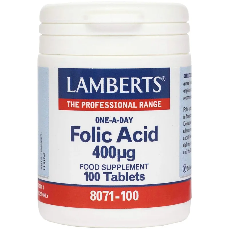 Lamberts Folic Acid Συμπλήρωμα Διατροφής Φολικού Οξέως που Συμβάλει στη Σωστή Σύνθεση της Γενετικής Πληροφορίας για μια Ομαλή Εγκυμοσύνη 400μg, 100tabs