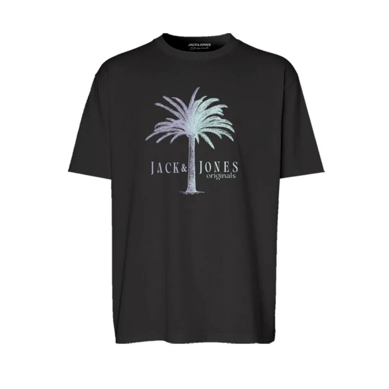 Jack & Jones "Split Gradient Tee"σε Plus fit γραμμή,με μεταξοτυπία - Black