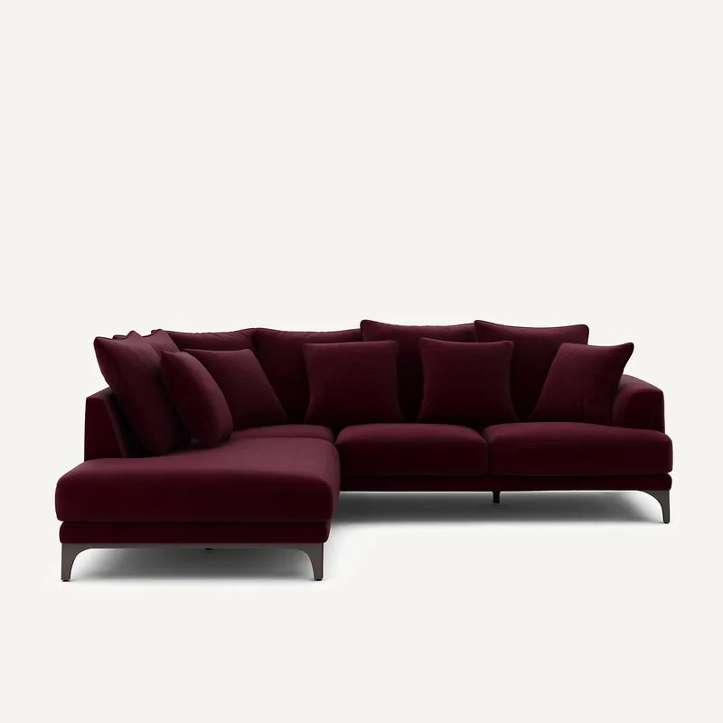 Γωνιακός καναπές από βελούδο Μ222xΠ258xΥ84cm