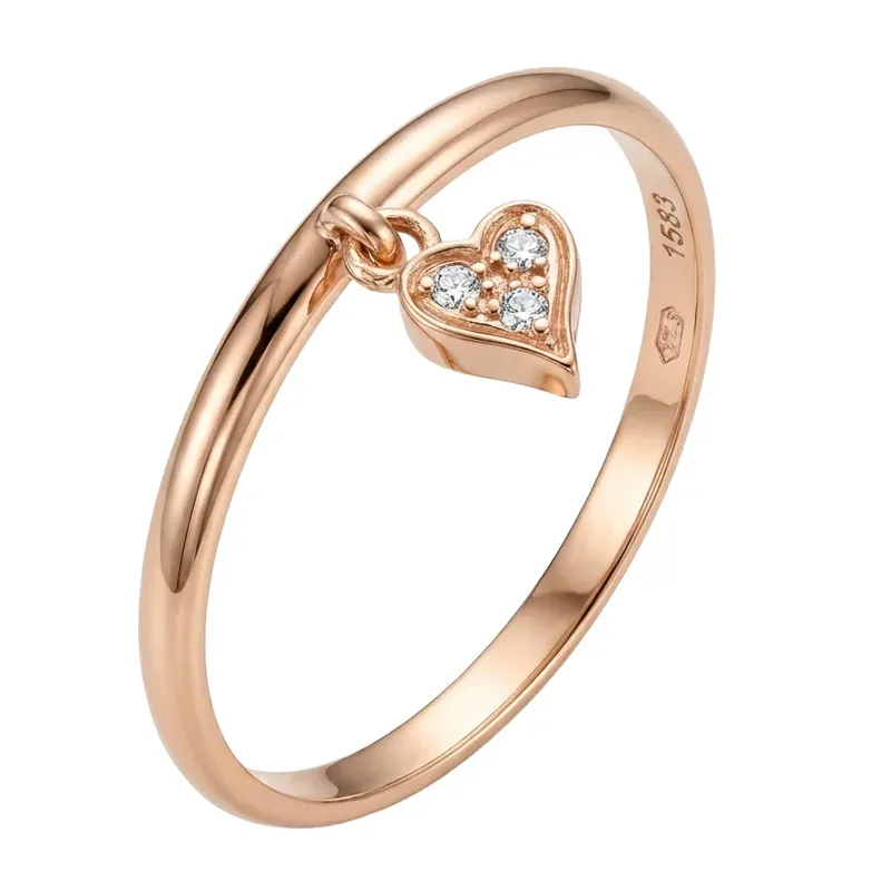 Δαχτυλίδι ροζ gold K14 με κρεμαστή καρδιά 016682 016682 Χρυσός 14 Καράτια