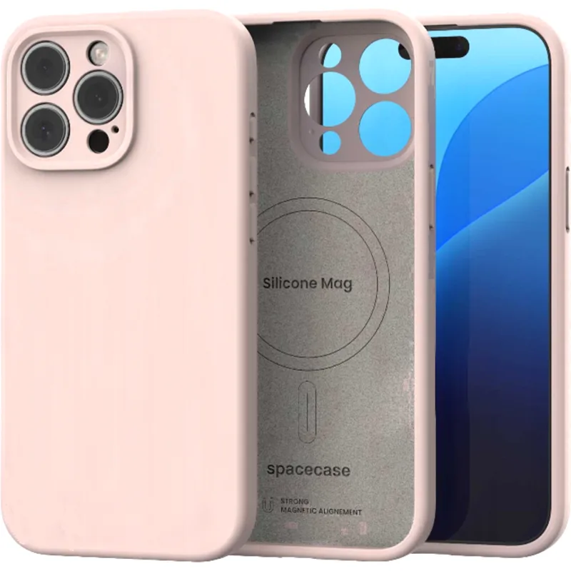 Θήκη iPhone 15 Pro Spacecase Silicone Mag Case Σιλικόνης με MagSafe - Baby Ροζ (5905719137823)