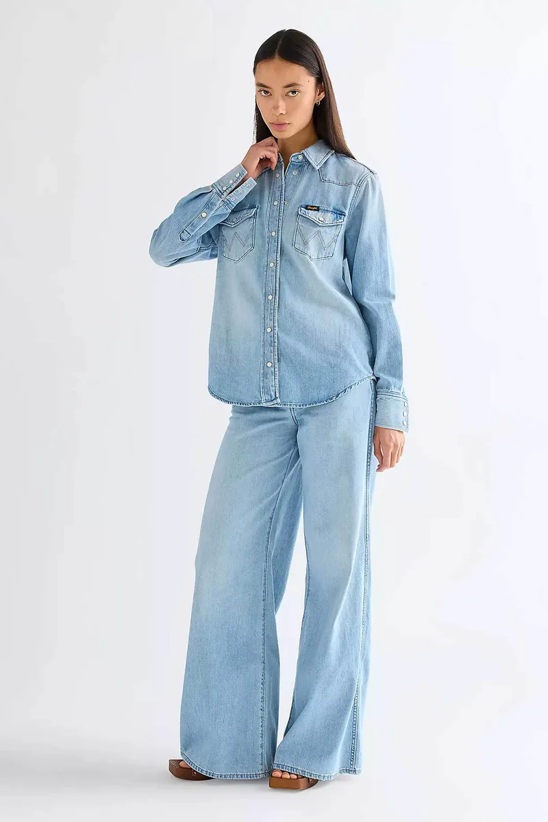 Wrangler® γυναικείο τζιν παντελόνι πεντάτσεπο Loose Fit "Canyon" - 112378437 Denim Blue Ανοιχτό