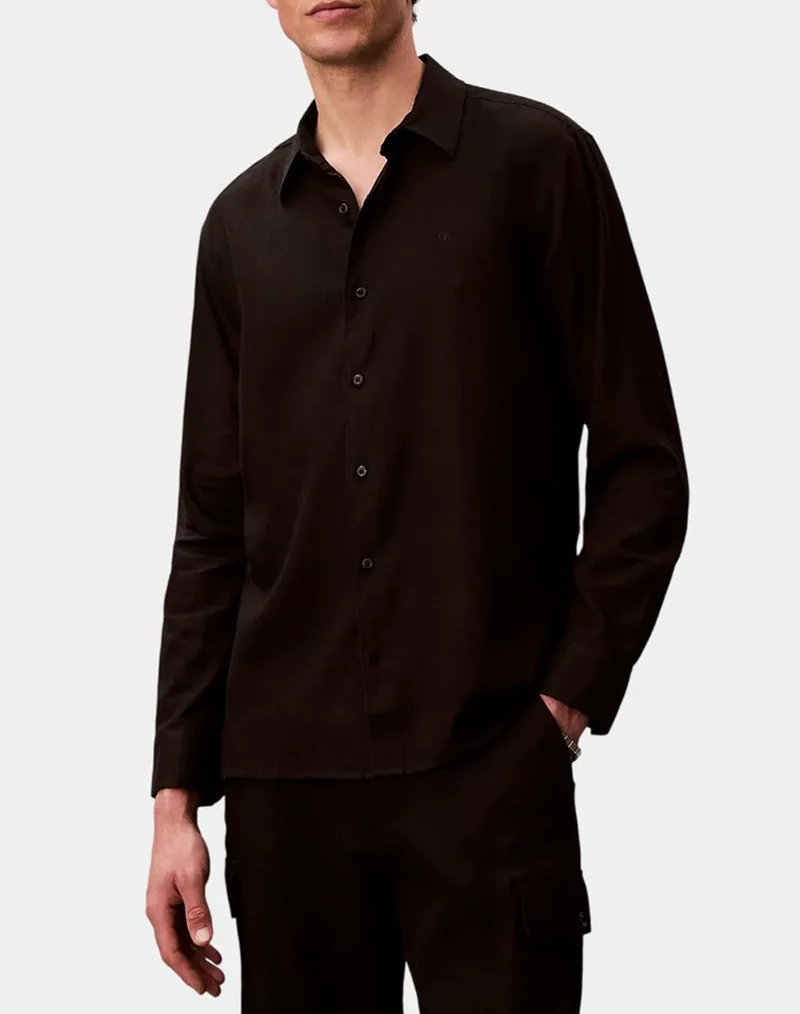 CALVIN KLEIN LS SOLID LINEN CLASSIC SHIRT LV04LE125G-UB1 Black