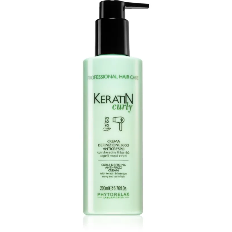Phytorelax Laboratories Keratin Curly κρέμα για σγουρά μαλλιά για την αντιμετώπιση του κρεπαρίσματος μαλλιών 200 ml