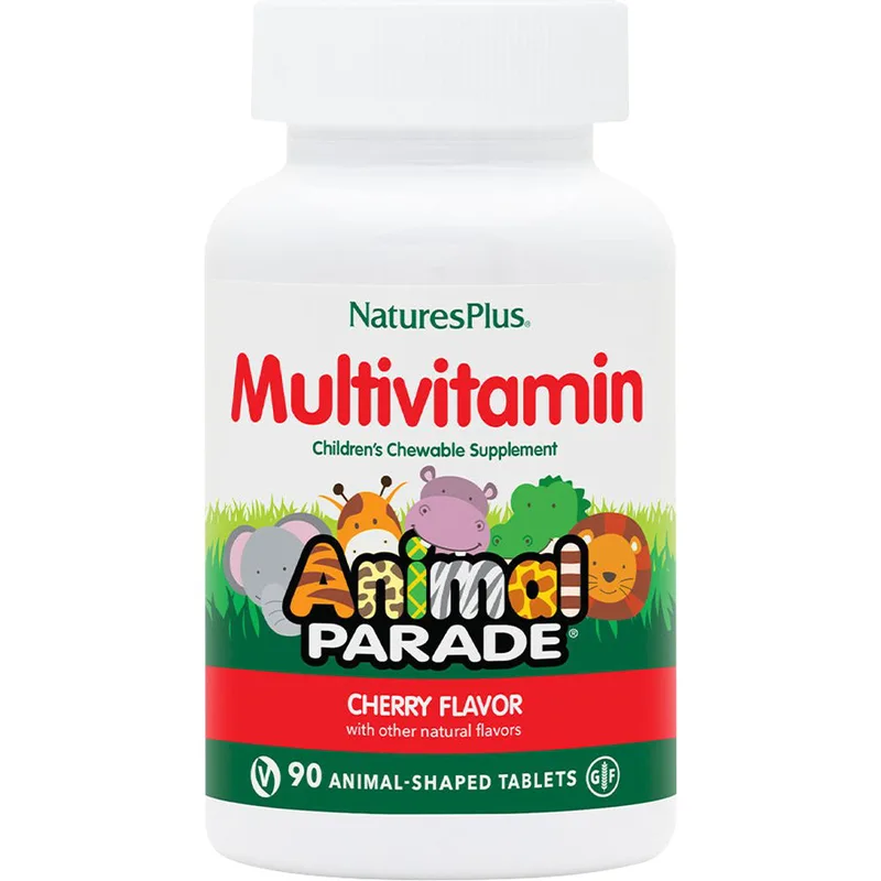 Natures Plus Animal Parade Multivitamin Συμπλήρωμα Διατροφής Πολυβιταμινών, Μετάλλων, Ιχνοστοιχείων & Εκχυλίσματος Βοτάνων για Ενέργεια, Φυσιολογική Οστική Ανάπτυξη & Ισχυρό Ανοσοποιητικό για Παιδιά με Γεύση Κεράσι 90 Chew.tabs - Cherry