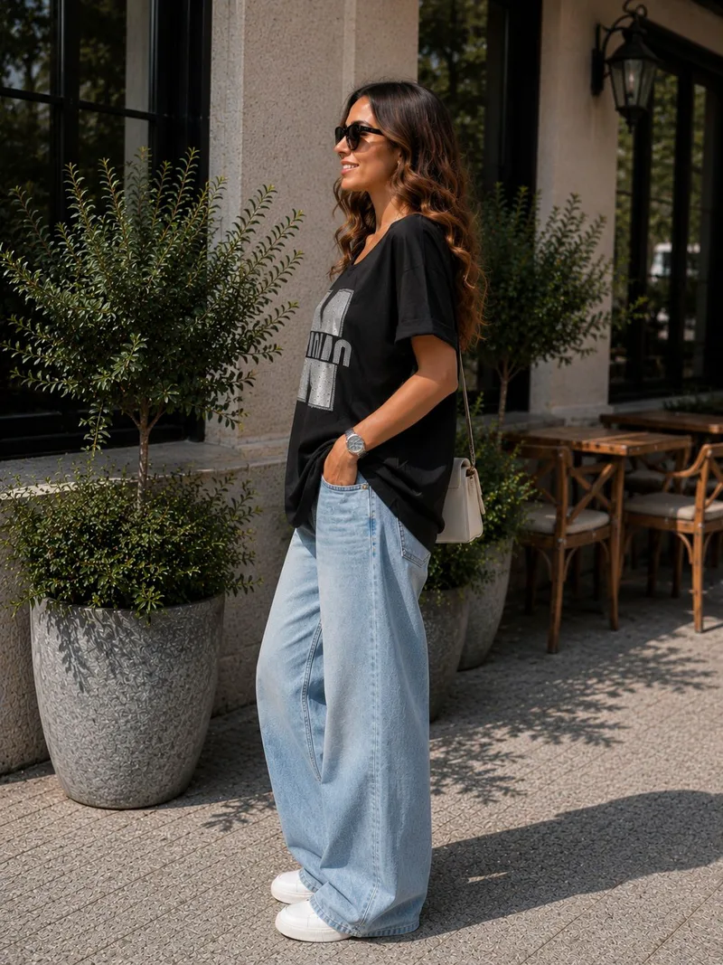 Oversized T-Shirt Με Print – Μαύρο | Dress Up Μαύρο