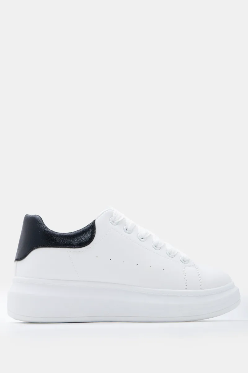 Sneakers Δίσολα σε Συνδυασμό Χρωμάτων - Άσπρο+Μαύρο