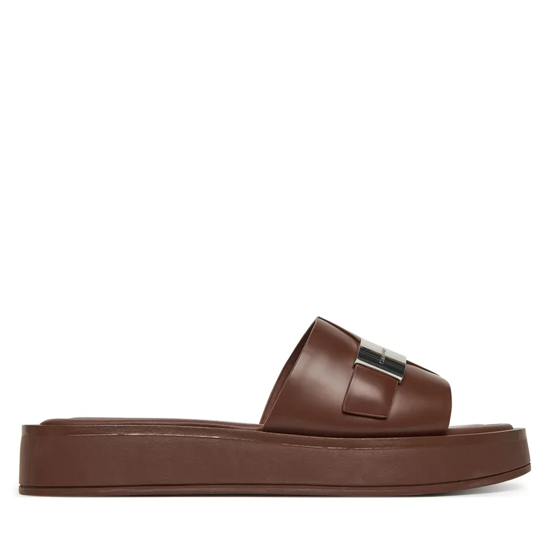 Παντόφλες Calvin Klein Flatform Slide W/Ck Hw - Lth HW0HW02368 Καφέ
