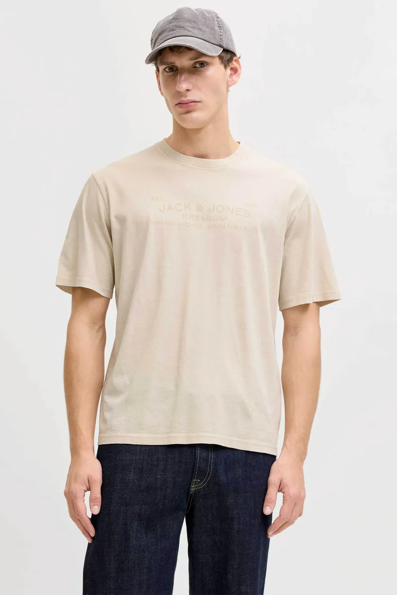 JACK & JONES ανδρικό T-shirt με λογότυπο Regular Fit - 12293014 Μπεζ