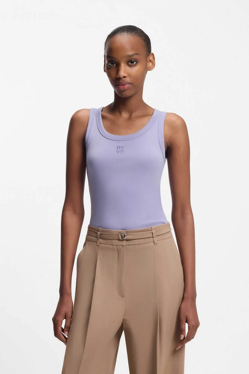 Hugo Boss γυναικείο αμάνικο τοπ μονόχρωμο με contrast logo print "Datamia" - 50514489 Γαλάζιο