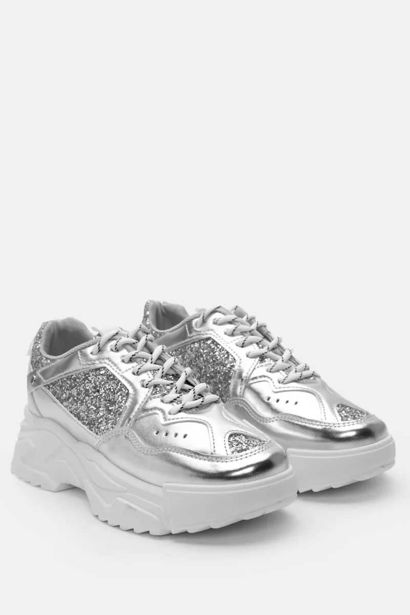 Sneakers με Strass - Ασημί