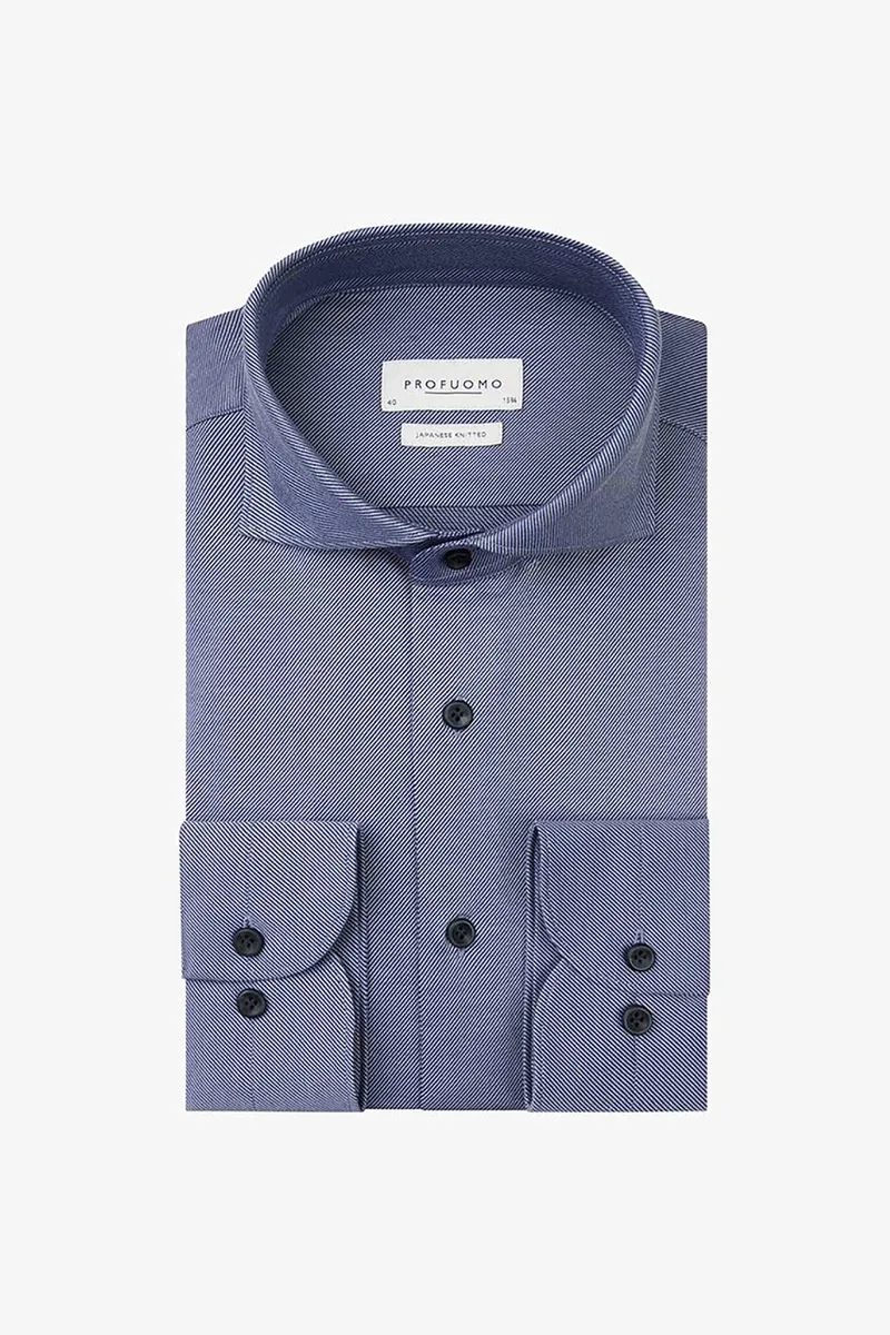 Profuomo ανδρικό πουκάμισο με ψιλό ριγέ σχέδιο Twill Japanese knitted Slim Fit - PPVH30046B Μπλε