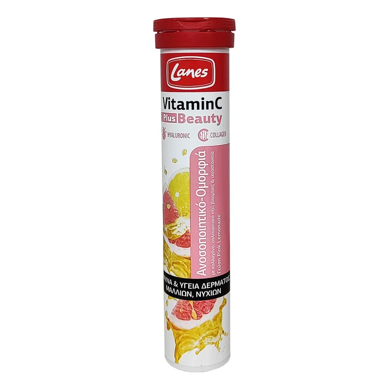 Lanes Vitamin C 500mg Plus Beauty Συμπλήρωμα Διατροφής για Ενίσχυση Ανοσοποιητικού & Ομορφιά & Γεύση Ροζ Lemonade 20 Effer.Tabs