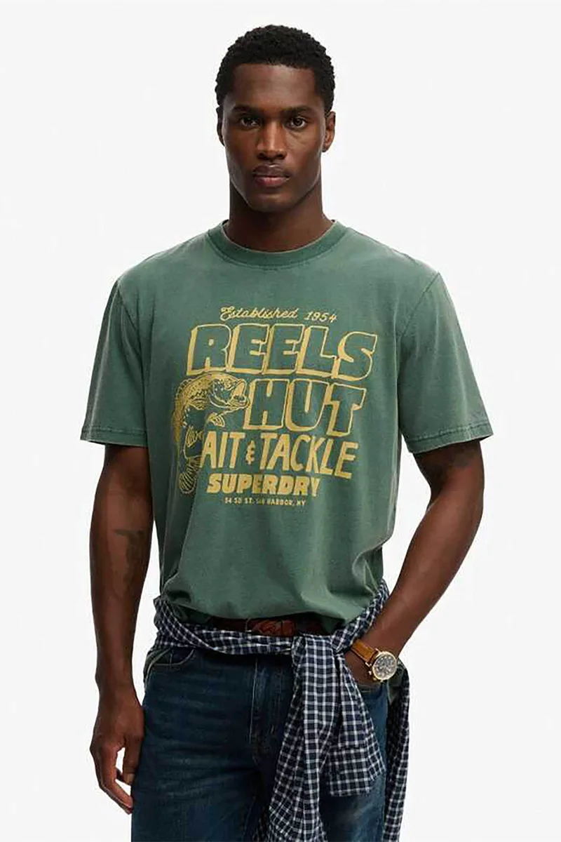 Superdry ανδρικό T-shirt με print Loose Fit "Roadside Trade" - M1012360A Πράσινο