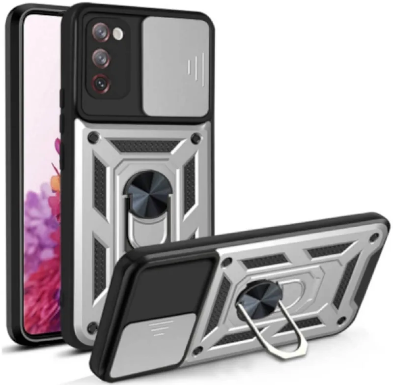 Bodycell Armor Slide - Ανθεκτική Θήκη Samsung Galaxy S20 FE με Κάλυμμα για την Κάμερα & Μεταλλικό Ring Holder - Silver (5206015014437)