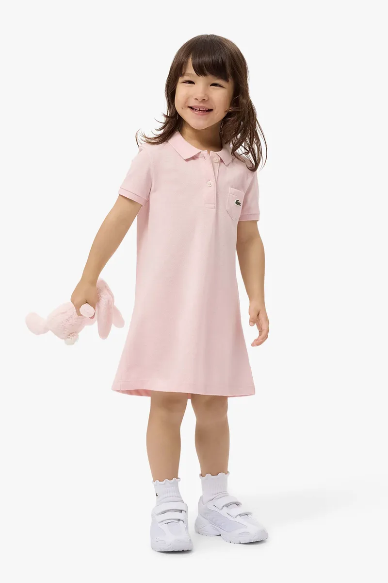 Lacoste παιδικό φόρεμα πόλο πικέ με λογότυπο Straight Cut - EJ1278 Ροζ Ανοιχτό