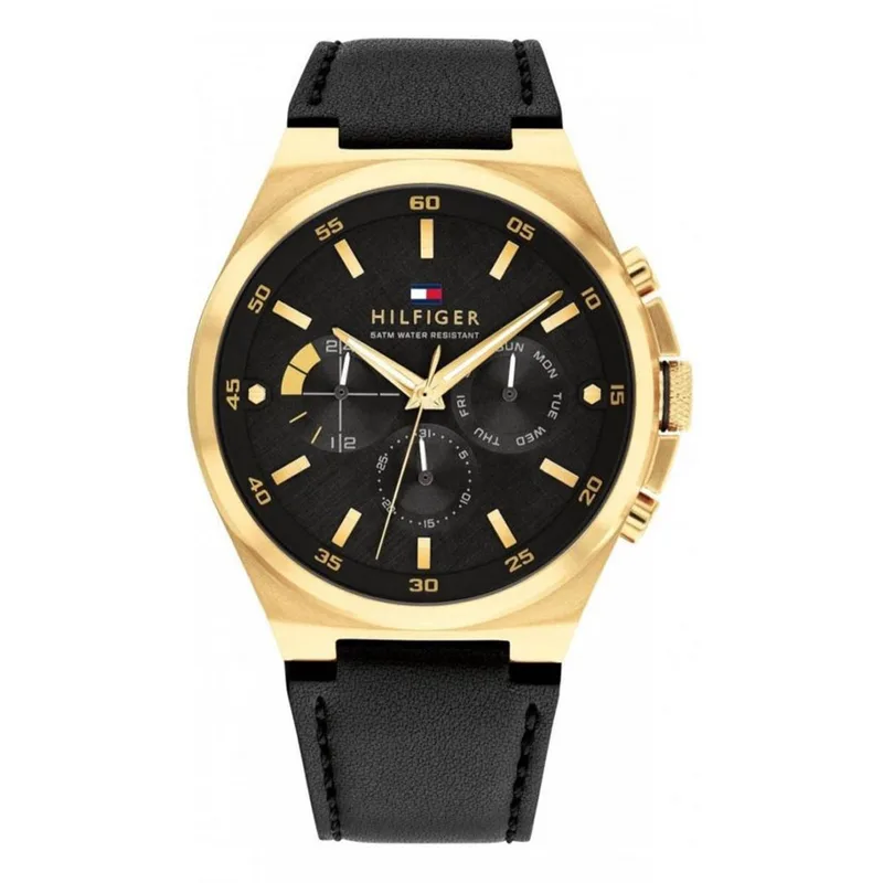 TOMMY HILFIGER Black Leather Multi-function Men’s Watch 1792086
