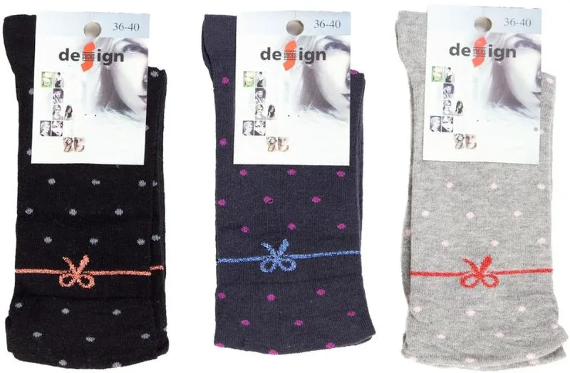 Γυναικείες casual κάλτσες BOW Βαμβακερές 3 ζευγάρια Design 50270 Πολύχρωμο