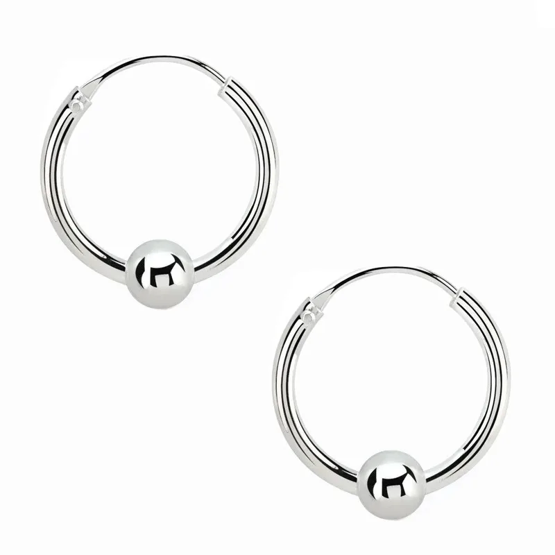Jt Unisex σκουλαρίκια κρίκοι ασημένιοι μικροί 18mm με μπίλια