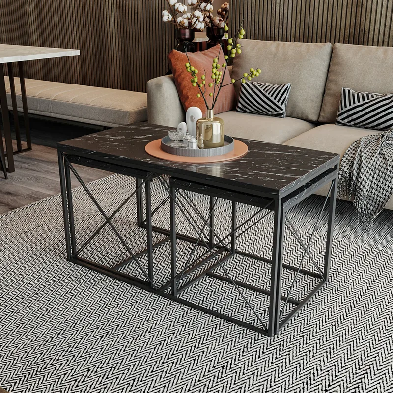 Σετ Τραπέζι Σαλονιού Defne - Black Marble 854Kln2910 (100x52x50)