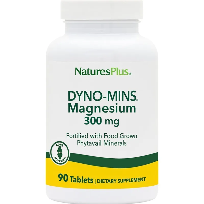 Natures Plus Magnesium Dyno-Mins 300mg Συμπλήρωμα Διατροφής με Μαγνήσιο & Εκχύλισμα Βοτάνων για Βέλτιστη Απορρόφηση για την Καλή Υγεία του Νευρικού, Μυϊκού Συστήματος, Οστών & Δοντιών 90tabs