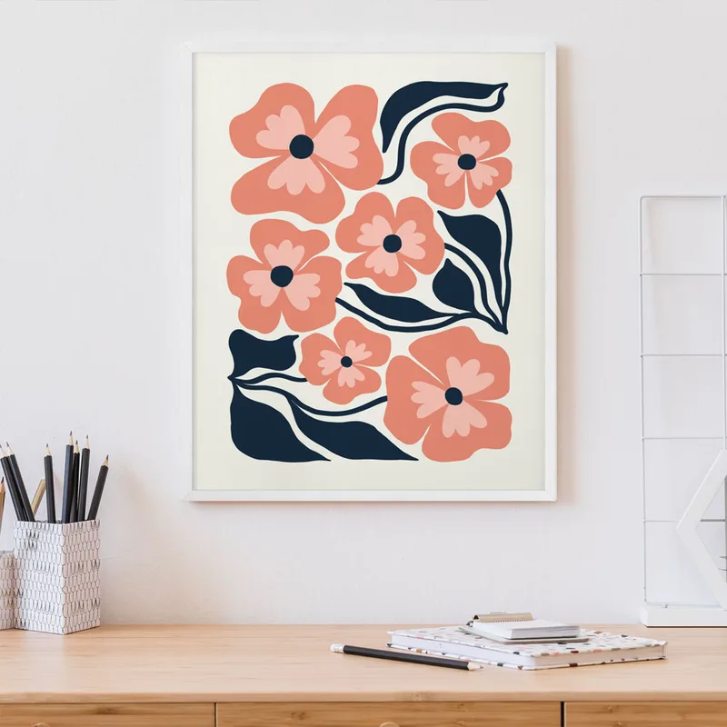 Πόστερ MATISSE STYLE FLORAL PINK AND BLUE
