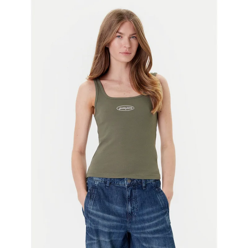 Guess Jeans Τοπ W5YP35 KA0H1 Χακί Regular Fit