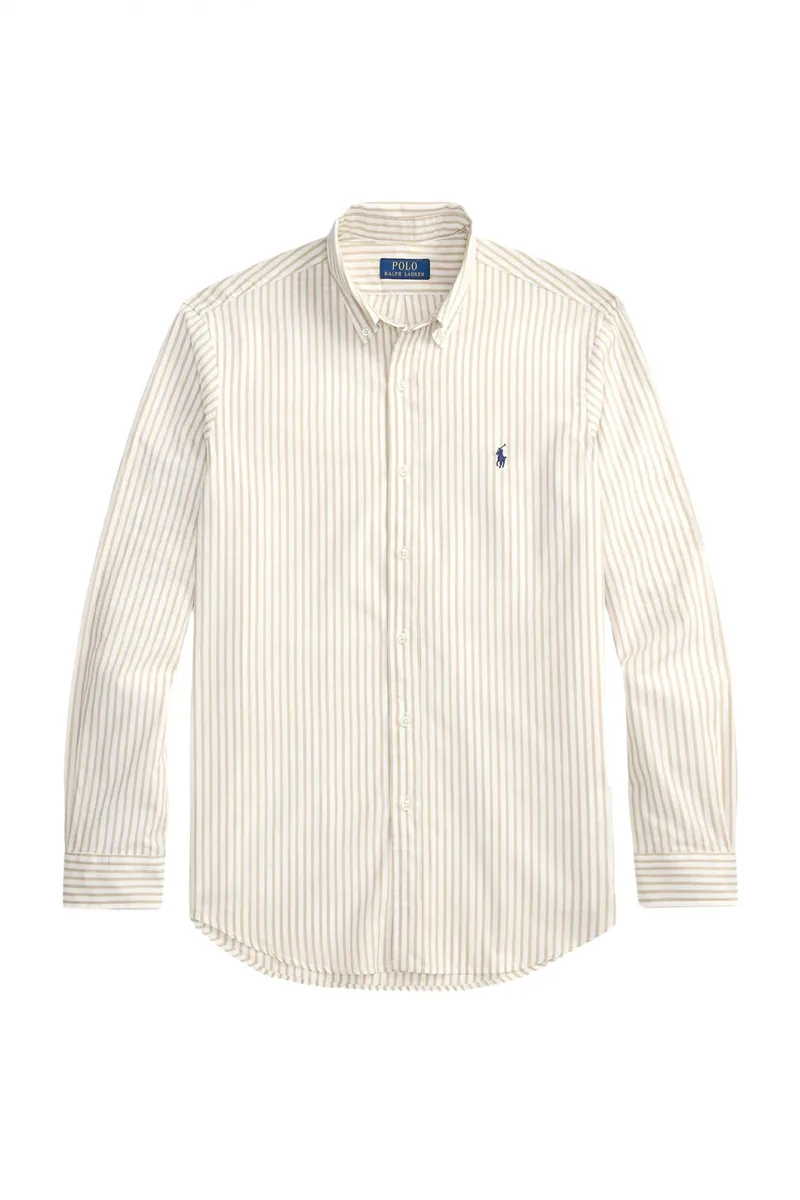 RALPH LAUREN ΠΟΥΚΑΜΙΣΟ ΡΙΓΕ BUTTON DOWN CUSTOM FIT ΜΠΕΖ-ΛΕΥΚΟ