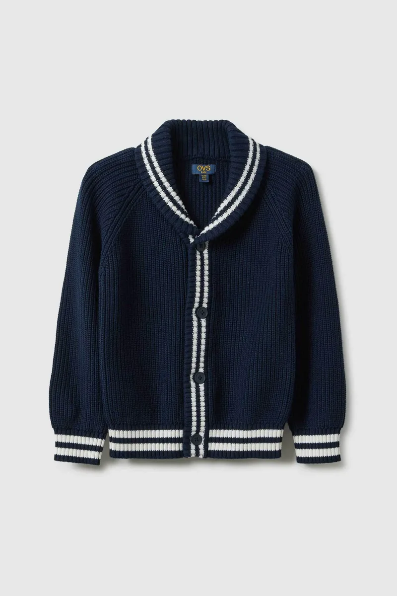 OVS παιδική πλεκτή ζακέτα με contrast ρίγες Regular Fit - 002519568 Μπλε Σκούρο