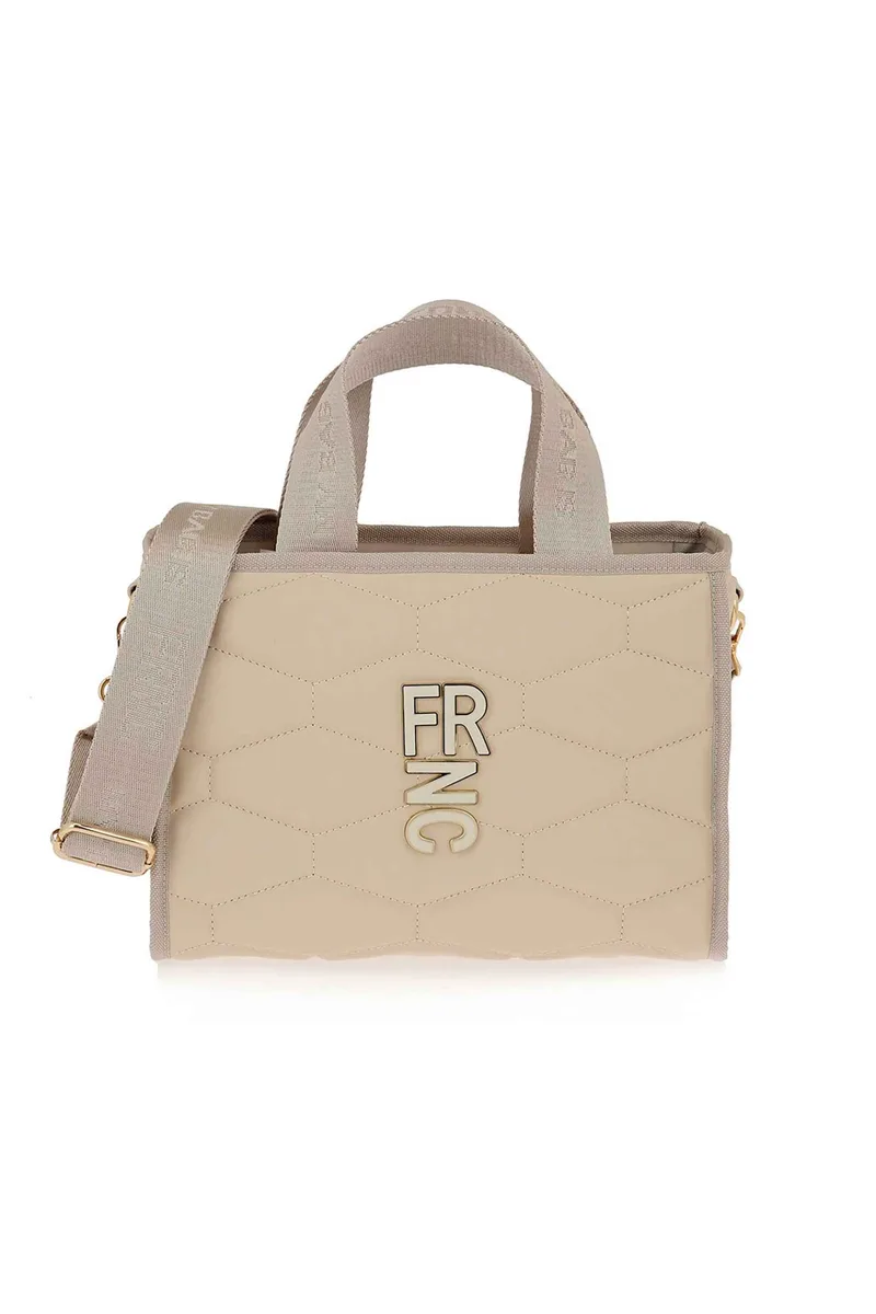 FRNC γυναικεία τσάντα χειρός/crossbody καπιτονέ με μεταλλικό λογότυπο - W618R946907S Κρέμ