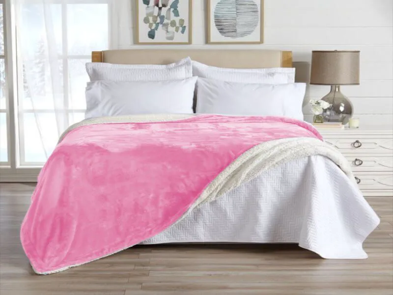 Κουβέρτα Υπέρδιπλη Βελουτέ Με Sherpa Cozy Soft Γαρύφαλλο 220x240 - Ροζ