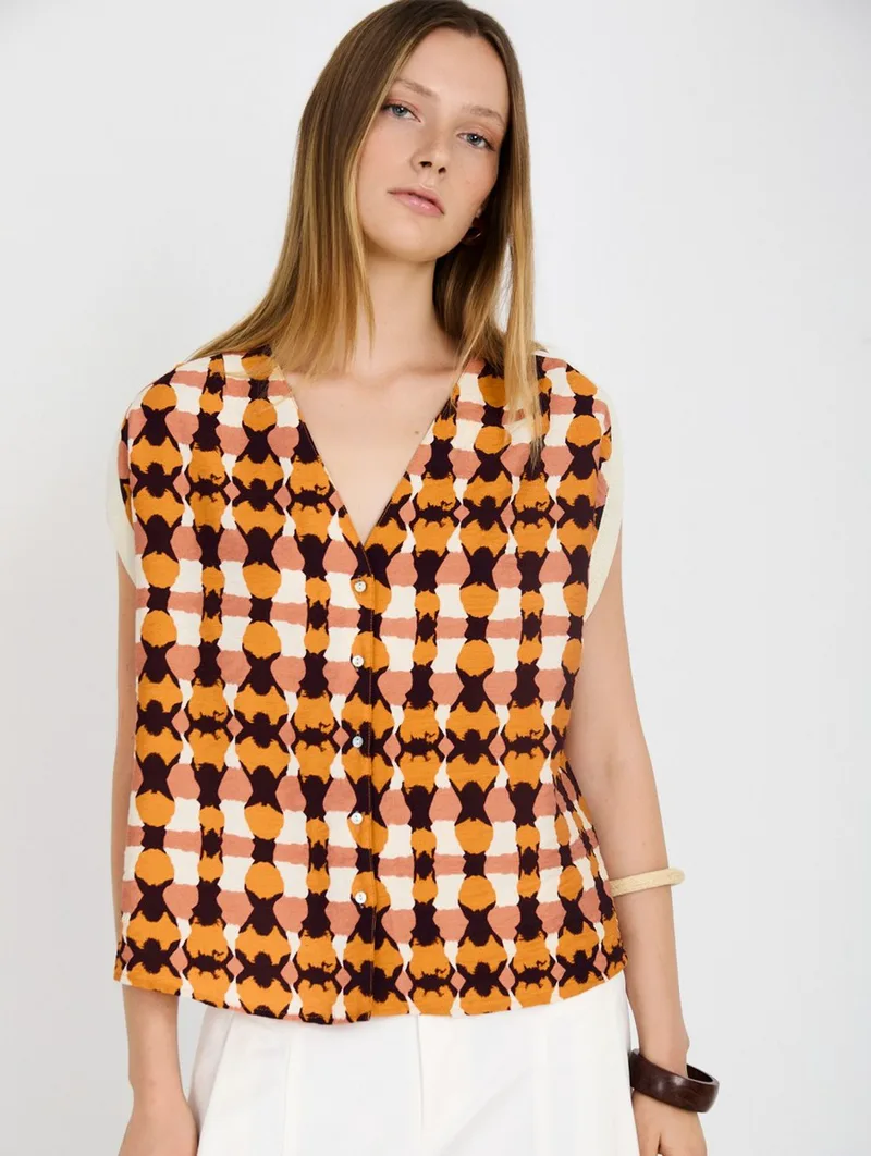Skatie Γυναικεία Μπλούζα Αμάνικη Με Tie Dye Print Και Μεταλλική Λεπτομέρεια