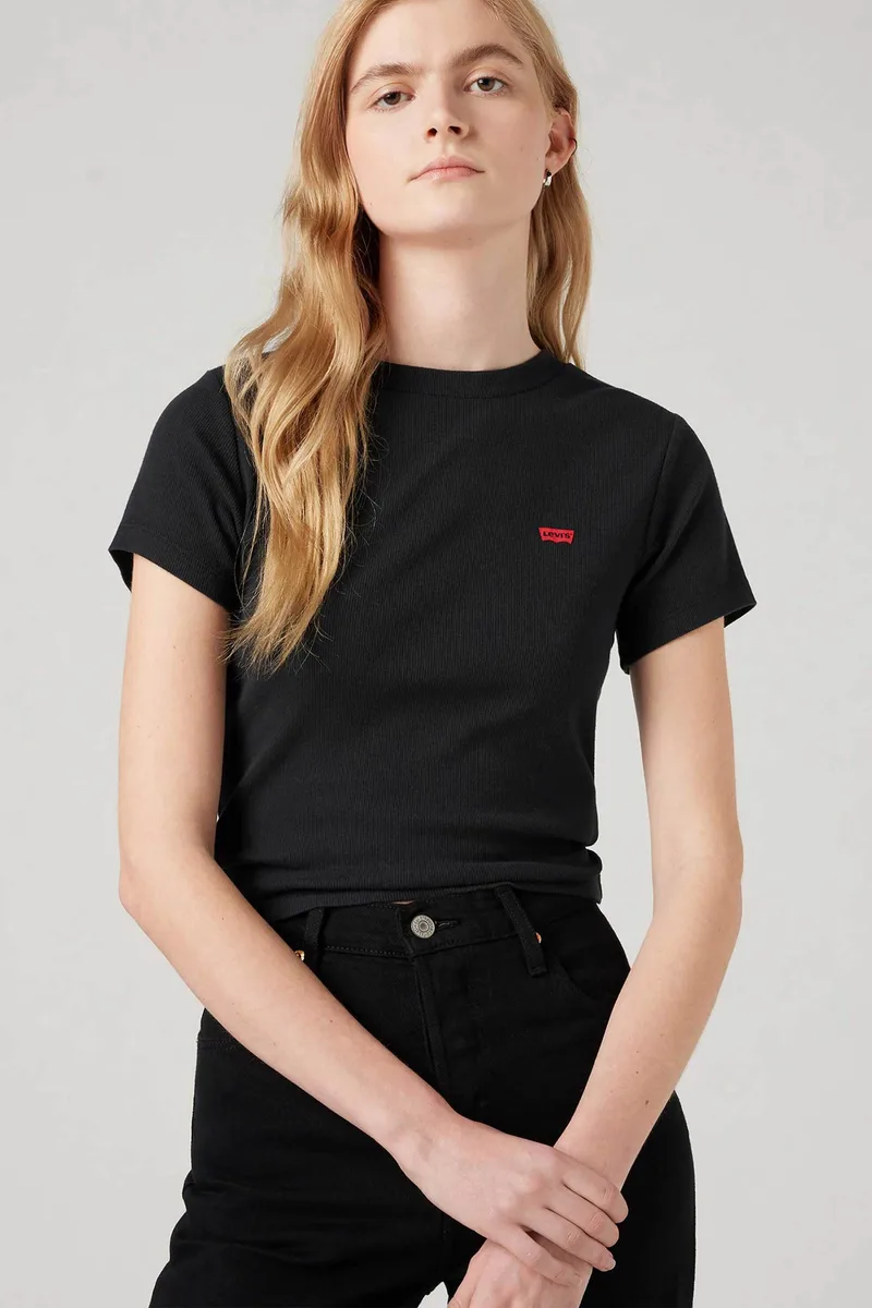 Levi's® γυναικείο T-shirt cropped με λογότυπο Slim Fit "Essential Sporty" - A74190014 Μαύρο