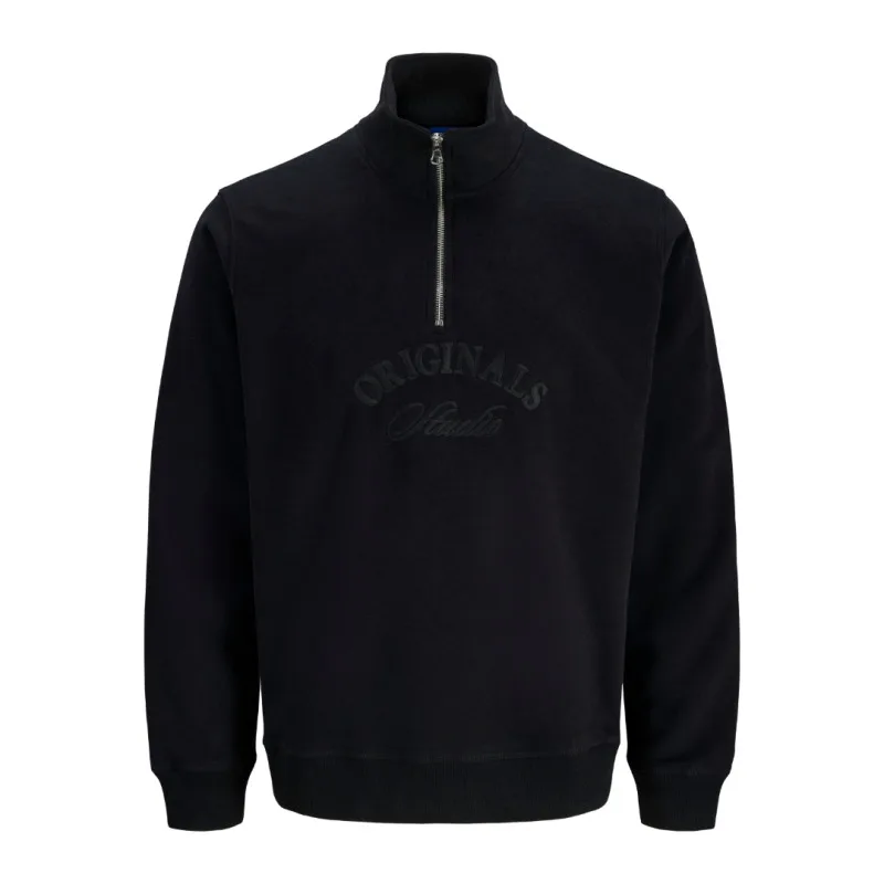 Zipper Polo "Bleecker Branding" της Jack & Jones με κεντητές λεπτομέρειες στο στήθος,σε +fit γραμμή - Black