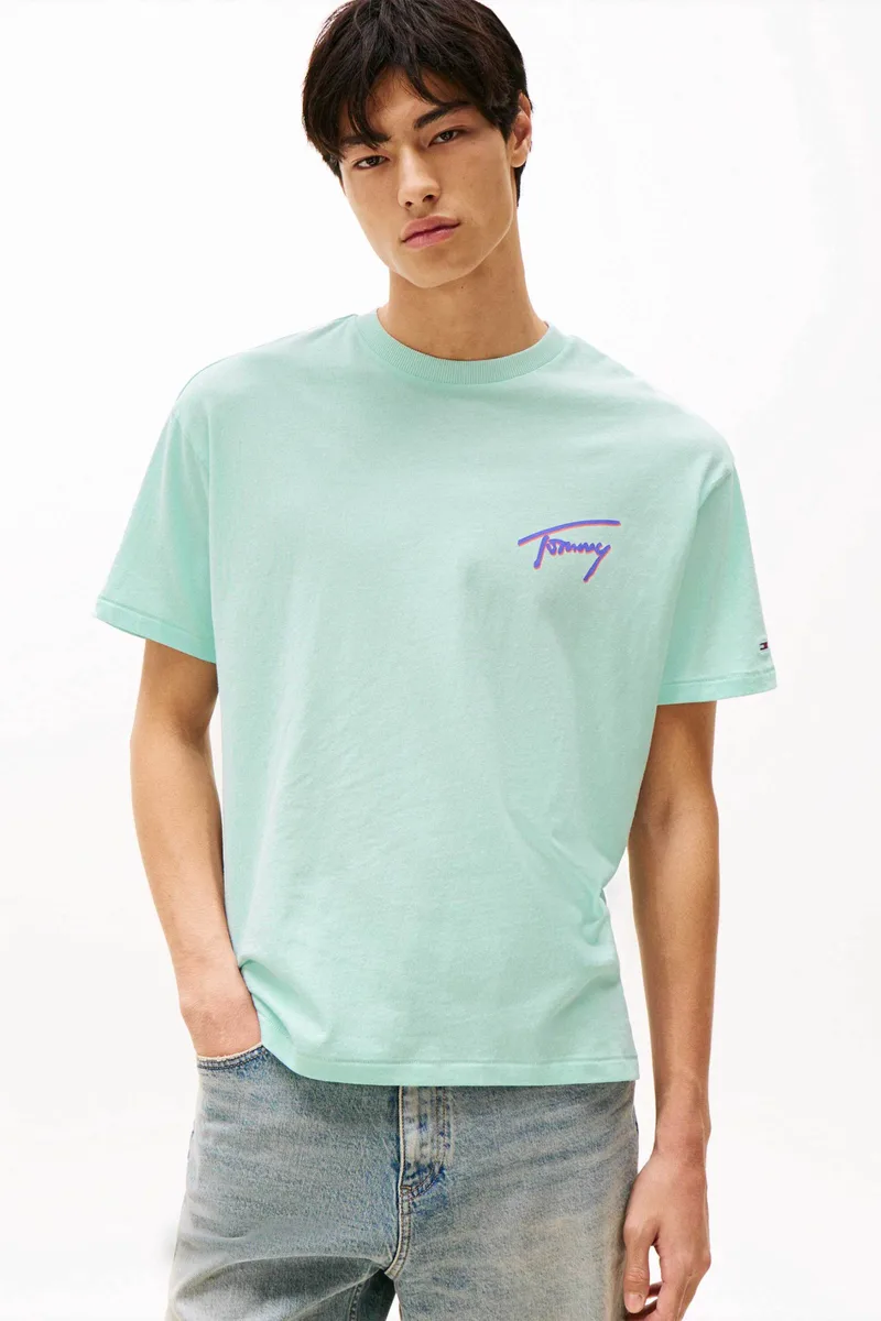 Tommy Jeans ανδρικό T-shirt με λογότυπο - DM0DM20768 Πράσινο Μέντας