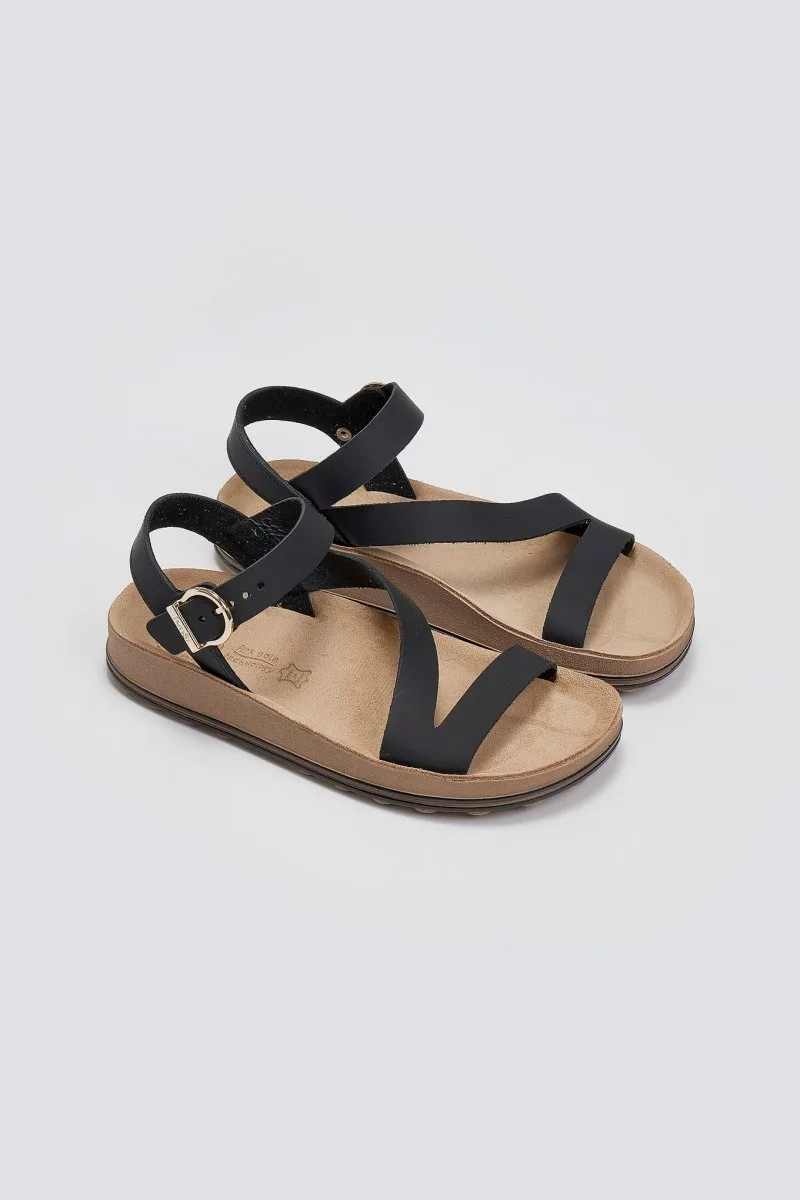 FANTASY SANDALS Leather Sandals Ankle Strap - S339 EMMA - Black