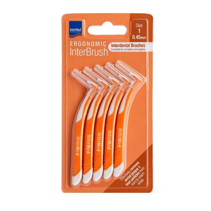 Intermed Ergonomic InterBrush Μεσοδόντια Βουρτσάκια με Ειδική Ανατομική Λαβή Πορτοκαλί 5 Τεμάχια Size 1 - 0.45mm