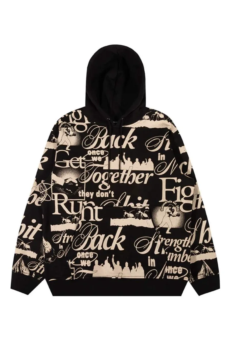 THE HUNDREDS Φούτερ με Κουκούλα Fight Back Pullover - Μαύρο-T24F102006-BLACK