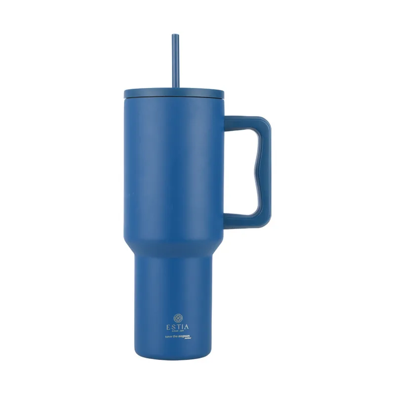 ESTIA ΘΕΡΜΟΣ STRAW TUMBLER XL SAVE THE AEGEAN 1200ml DENIM BLUE