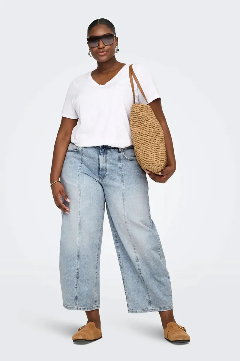 Jean παντελόνι barrel με νερβίρ σε denim light blue χρώμα