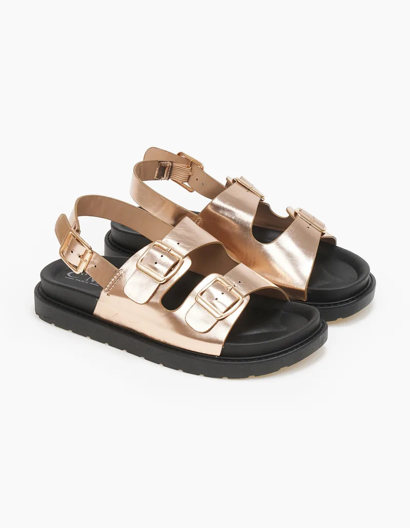 Σανδάλια flatform με ζωνάκια - Rose Χρυσό